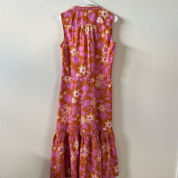 Warm Size 3 (L) Midi Floral Tiered Maxi Dress Bright Pink Lavender Orang… - Picture 5 of 12